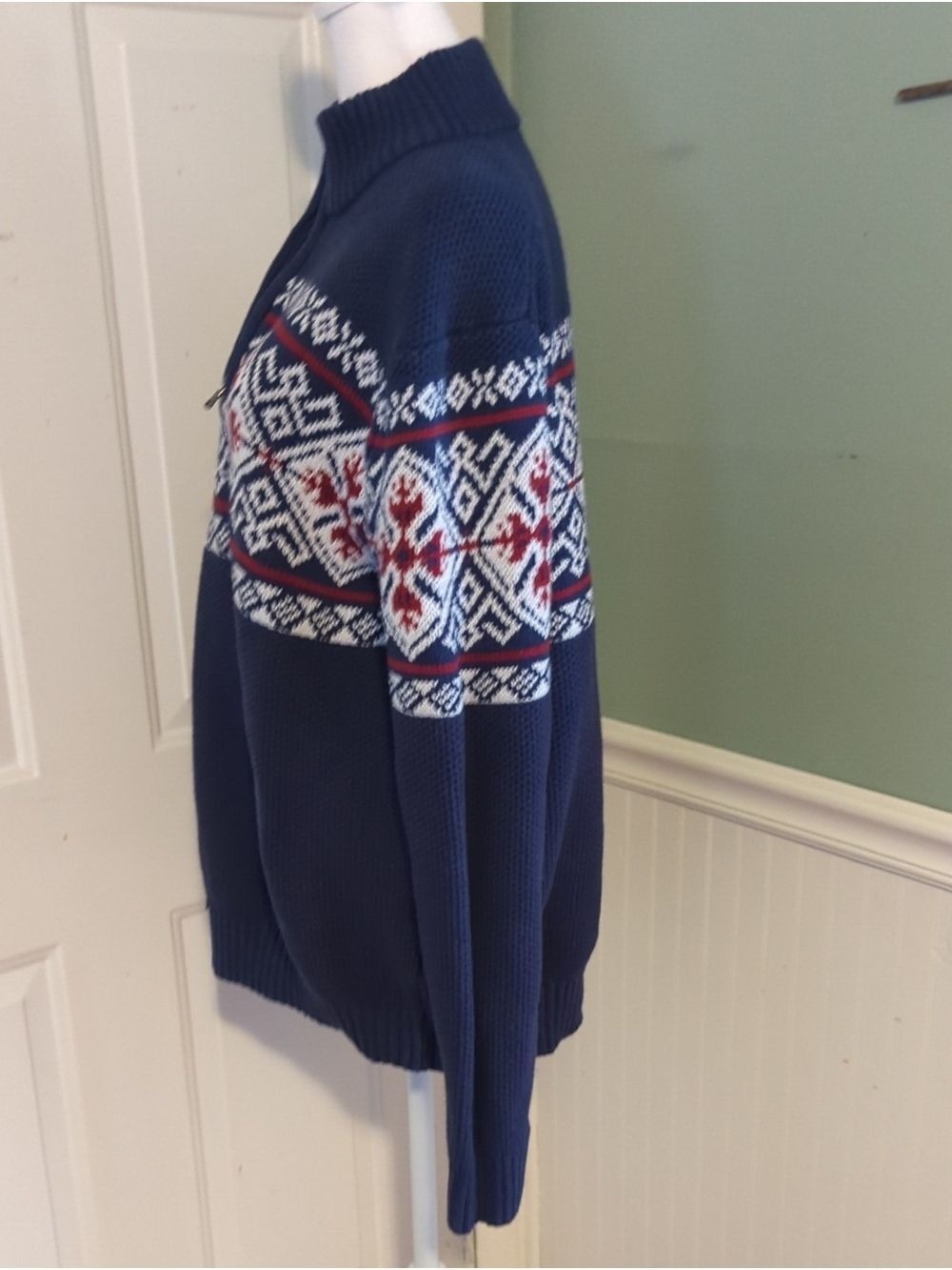 Izod Navy Fair Isle Quarter-Zip Sweater Red White XL Women's Ski Snow Holiday - Picture 6 of 11